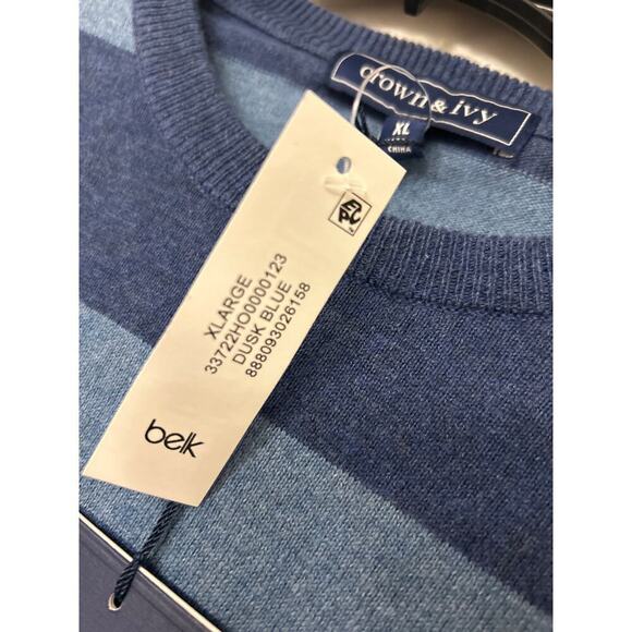 Crown & Ivy NWT Cotton Cashmere Blend Blue Rugby Striped Lightweight Sweater XL - Picture 11 of 14